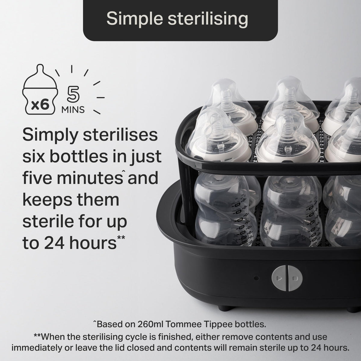 Tommee Tippee Electric Steam Baby Bottle Steriliser 5-Minute Cycle White