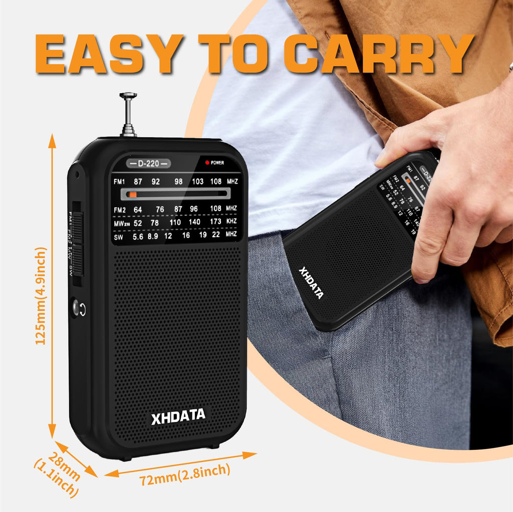 XHDATA D219 Portable Radio Retro FM AM SW Radio Battery Operated for Household Outdoor Camping Hiking Pocket Radio Beige