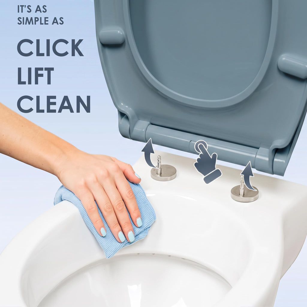 AQUALONA® Premium Thermoplastic Toilet Seat Soft Close Hardwearing Seat with Two Button Hinge Release D Shaped Easy to Clean Simple Installation Top and Bottom Fittings (Blue - D Shape)