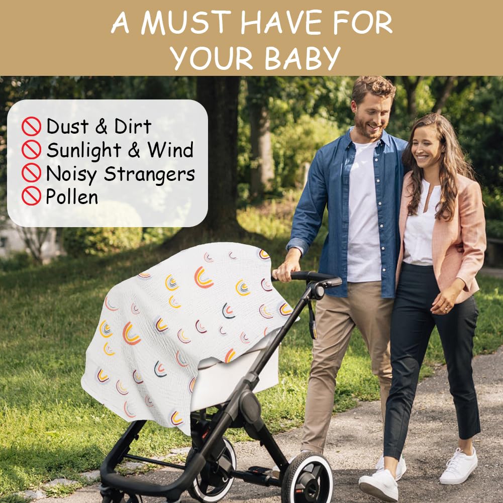 Aolso Breastfeeding Cover Nursing Cover, Muslin Cotton Soft Breathable Nursing Cover, Adjustable Strap Breast Feeding Coverall for Car Seat Blanket and Stroller Coverall (White-Bear)