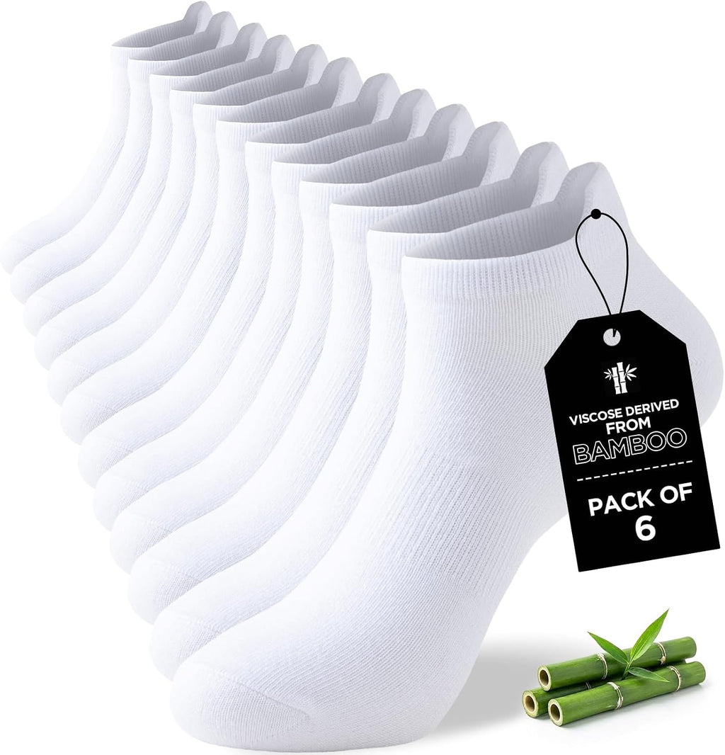Niorasen Bamboo Trainer Socks for Men & Women, 6 Pairs, Low Cut