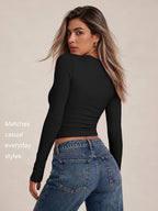 LILLUSORY Long Sleeve Tops Women Crew Neck Y2k T Shirts