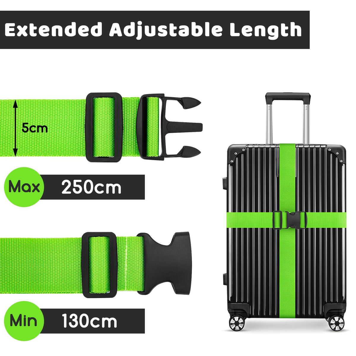 WISYOK Luggage Straps Extended, 4 Pack, 130-250cm Adjustable, Pink SkyBlue