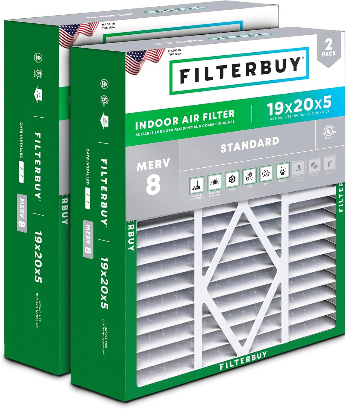 Filterbuy 22x24x5 Air Filter MERV 8 Dust & Allergy Defense (2-Pack)