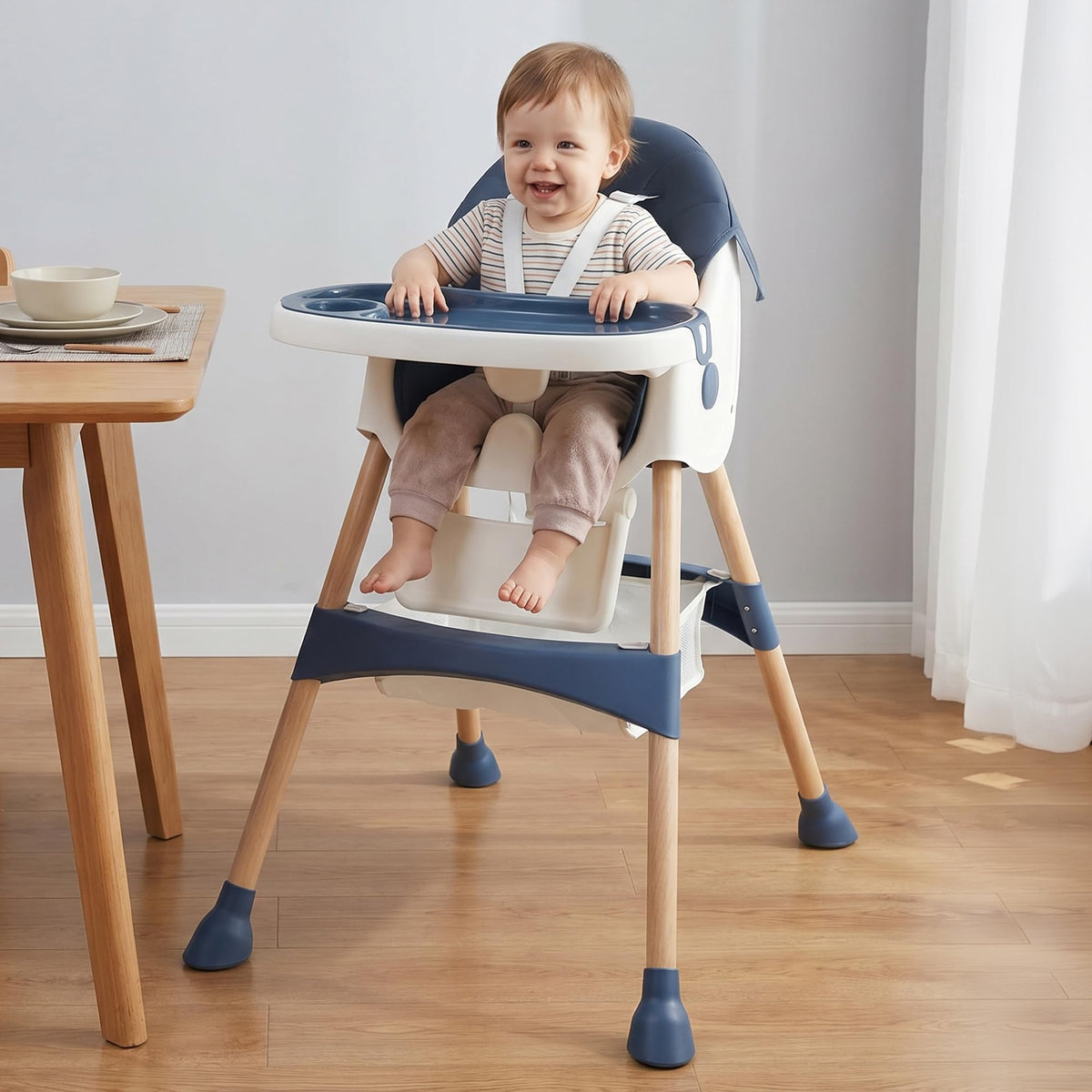 Baby High Chair Foldable Highchair, High Chairs for Babies and Toddlers Adjustable Height & Reclining Seat Detachable Double Tray, Ergonomic Feeding Portable Highchairs for Newborn 6 Months to 5 Years