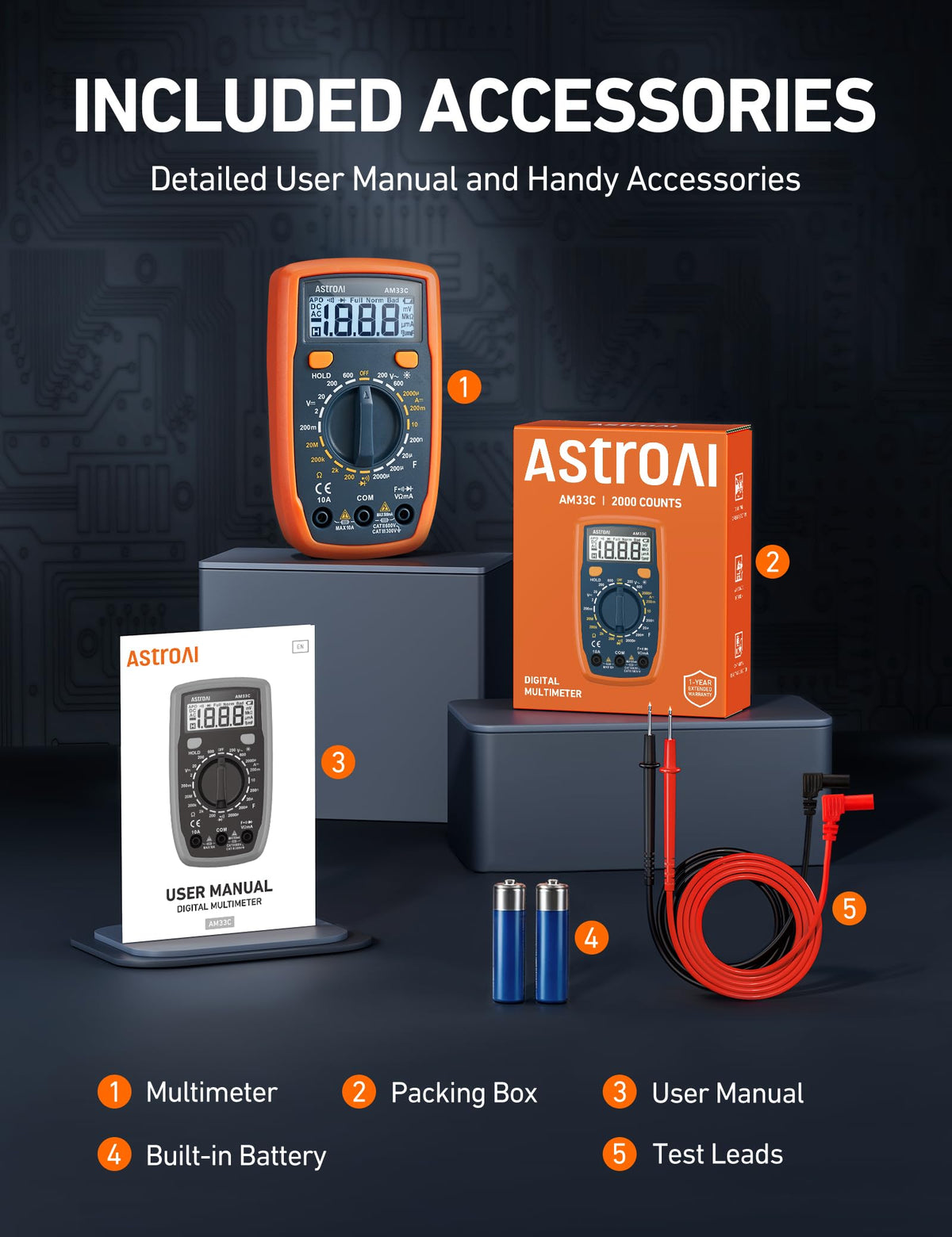 AstroAI Digital Multimeter Tester 2000 Counts with DC AC Voltmeter and Ohm Volt Amp Meter; Measures Voltage, Current, Resistance, Continuity and Diode, Blue
