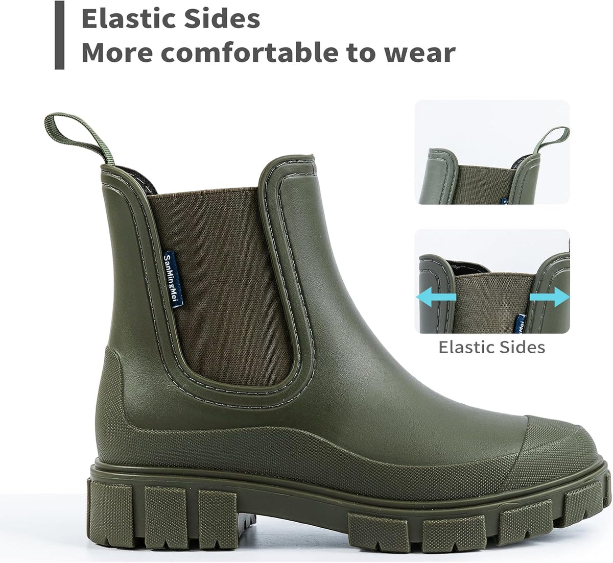 DRECAGE Wellies Boots Women Waterproof Short Chelsea Fashion Ladies Comfortable Rain Boots Outdoors Garden Walking