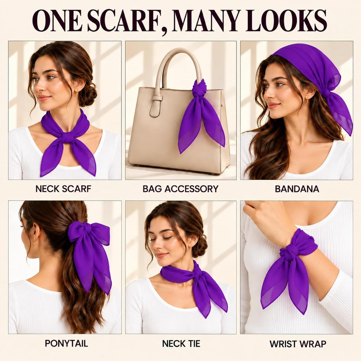 WESTEND CHOICE Square Chiffon Scarves Women's Neck Scarf 50s Retro Bandana