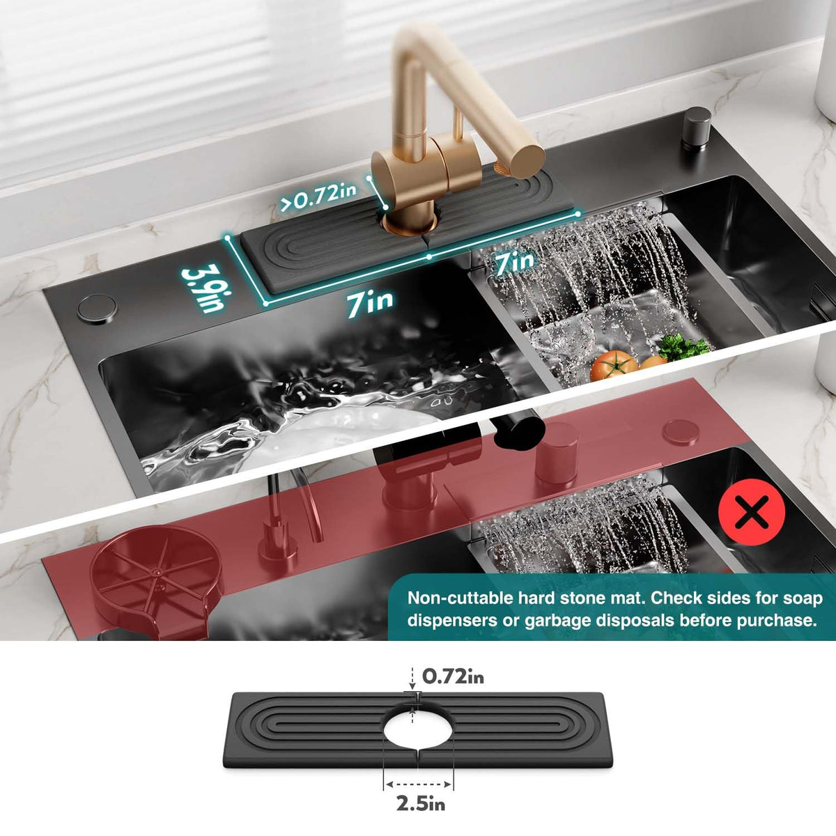 eormoe Faucet Mat for Kitchen Sink, Diatomite Stone Drying Mat - 23.6"x3.9"