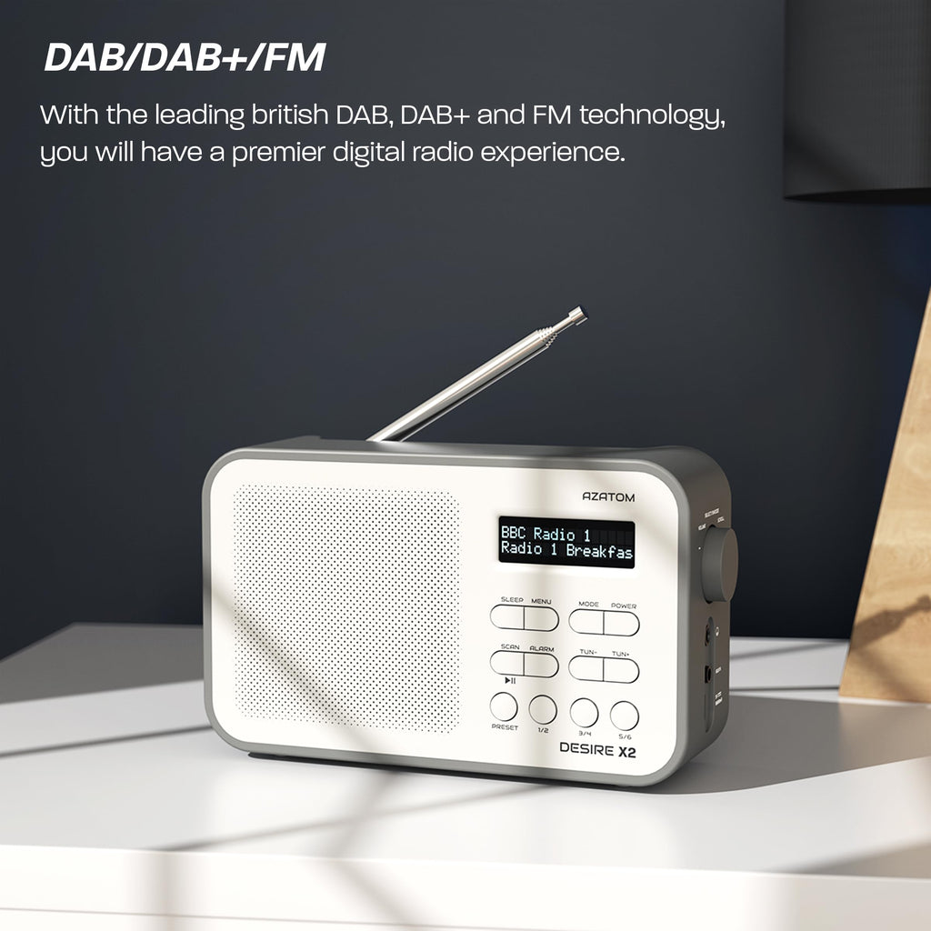DAB/DAB+ & FM Portable Digital Radio | Simple Controls | Dual Alarms & Sleep Timer | Battery & Mains Powered (4x”AA”) | Bluetooth | Perfect for Home, Office or Outdoors | AZATOM Desire X2 (Oak)