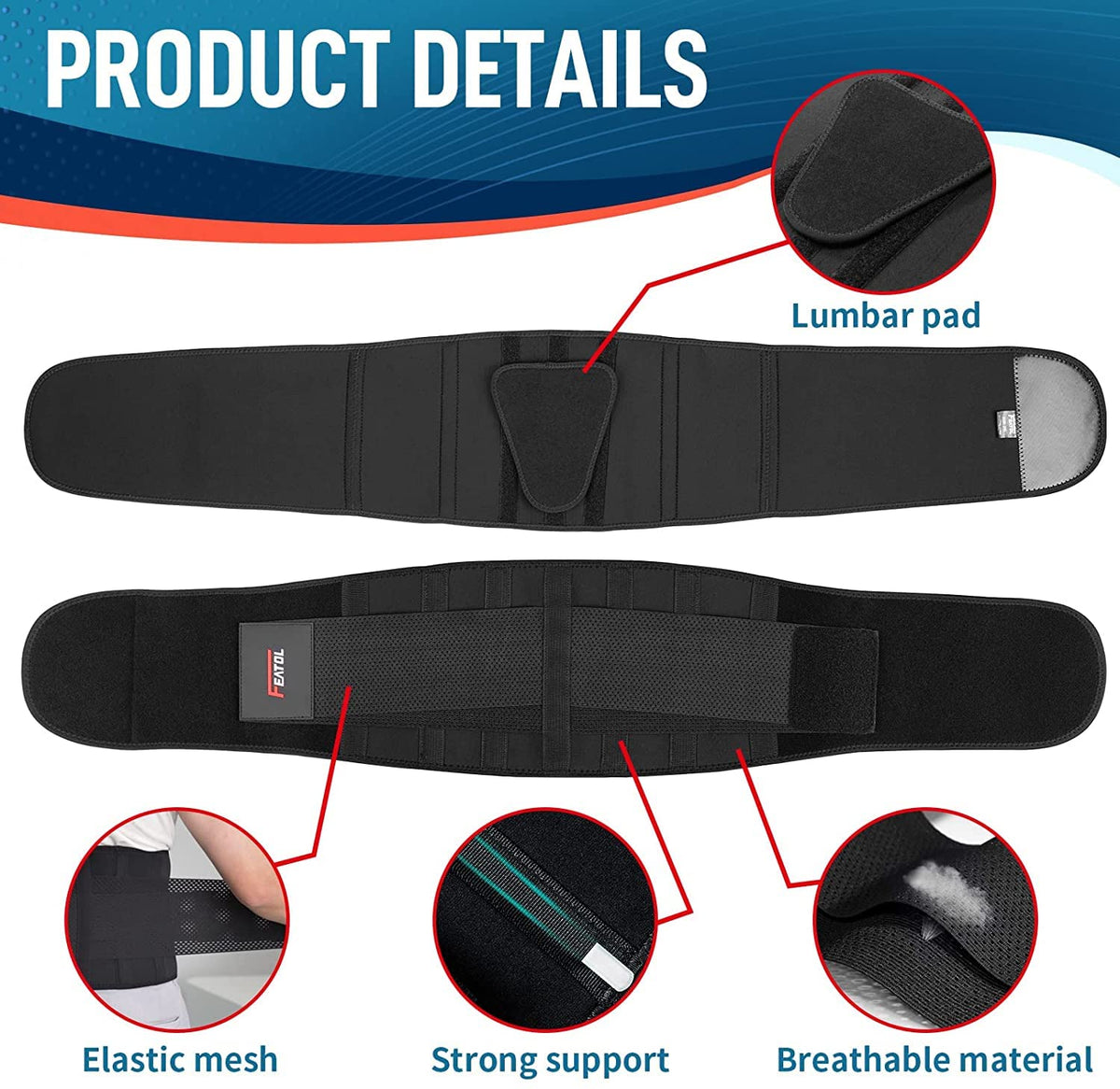 FEATOL Back Brace for Men & Women, Lower Back, Sciatica Pain Relief