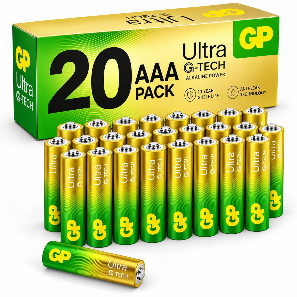 GP AA Batteries 40 Pack 1.5V Alkaline Double A 10 Yr Long Shelf Life