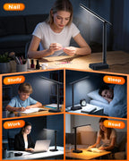 Airlonv LED Desk Lamp with Clamp, 17" Stepless Dimming Light, Black