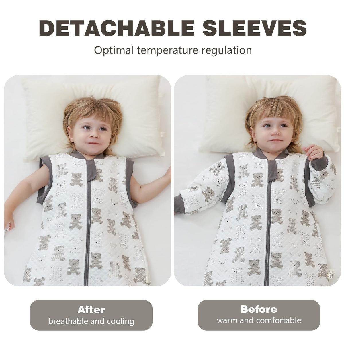 Baby Sleeping Bag with Feet, 2.0 Tog, Removable Sleeves 6-18 months