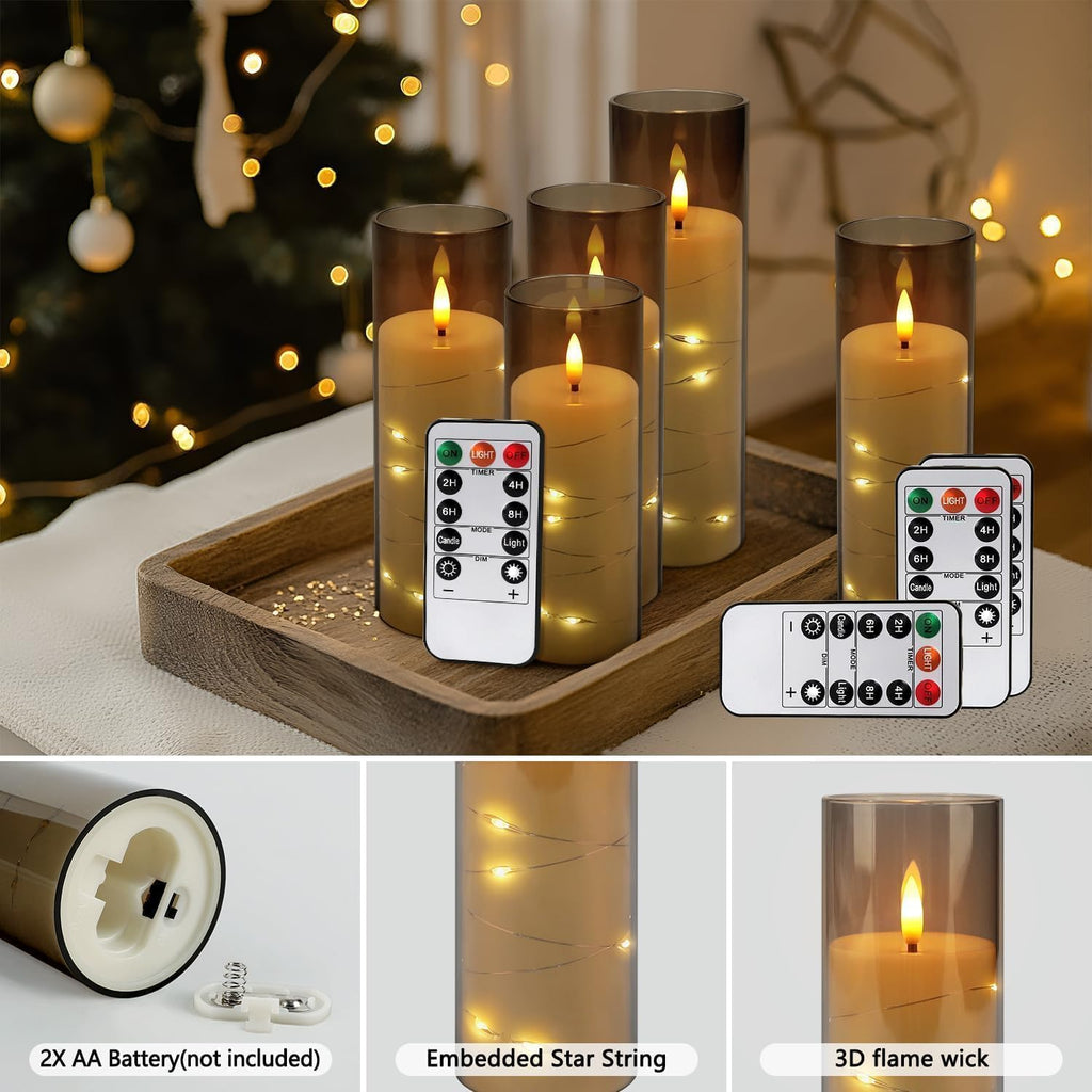 YOROXRG Solar flameless Candles Outdoor Waterproof,Dusk to Dawn Outdoor Lighting, Flickering fameless Reusable LED Light Candles for Lantern Garden Camping and Home Decor, 3D Wick (3"X6") Set of 2