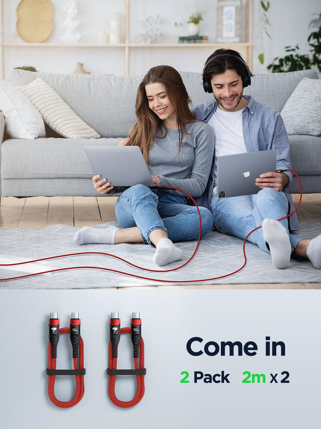 USB C to USB C, 100W 5A Fast Charging Cable [2Pack/2M] USB Type C Charger Fast Charge Lead Usbc to Usbc Cable for iPhone 15 16 17 Pro Max Plus iPad Pro MacBook Samsung Galaxy S23 S22 S24 S25 Ultra etc