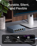 TP-Link TL-SG105S 5-Port Gigabit Network Switch, Metal Ethernet Splitter