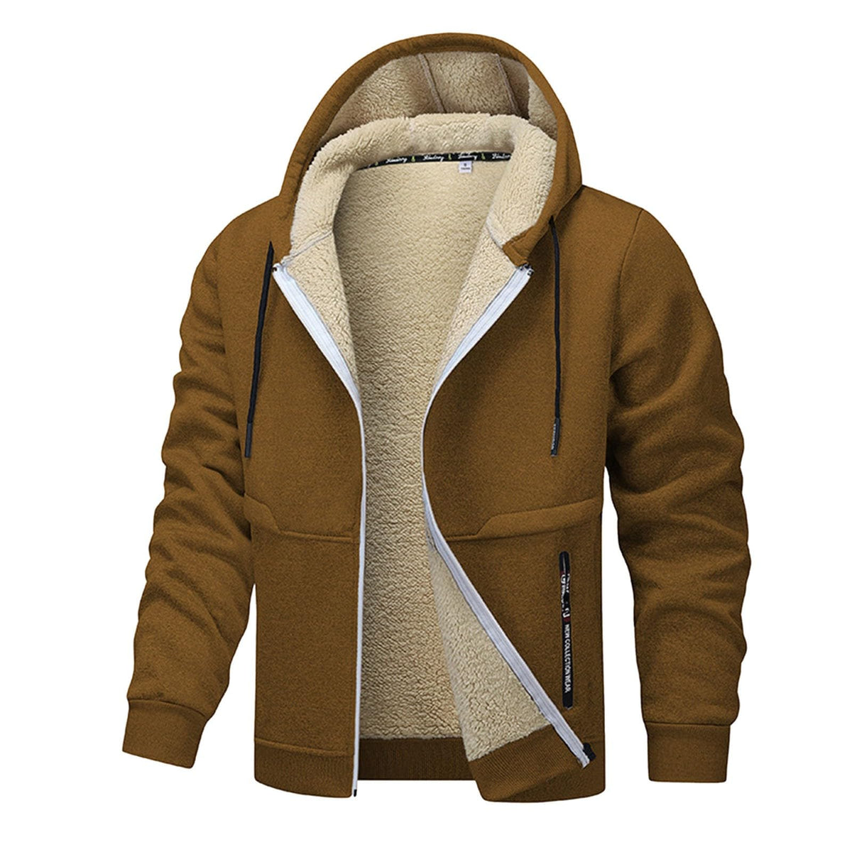 Teddy Fleece Men Hoodie Fleecing Lined Fuzzy Jacket with Pockets Full Zip Hooded Adjustable Sweatshirts Warm Parka Jackets Sherpa Ski Jackets Thermal Cardigan Jumper Coats Winter Outerwear Clothing