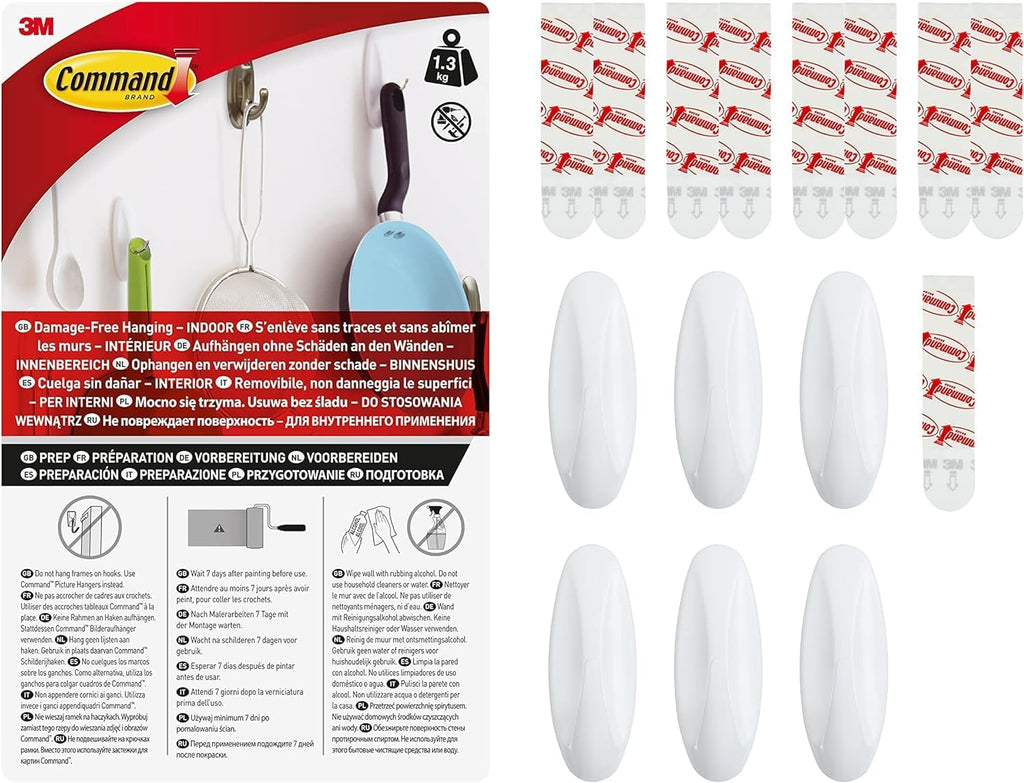 Command Medium Designer Hooks, 6 White Hooks and 9 Adhesive Strips