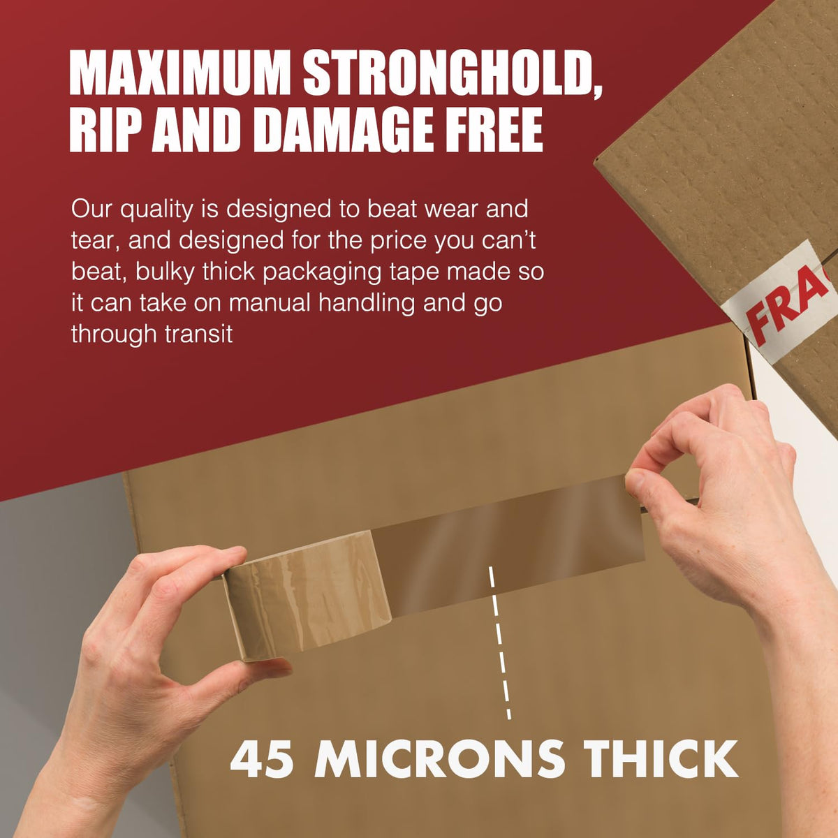 Merrimen Strong Heavy Duty Roll Pack Brown Packaging Tape, Secure Sticky Sealing Tape for Parcel Boxes, Moving Boxes, Large Postal Bags for Long Term Storage, (48MM x 66M) (3 rolls, Brown)