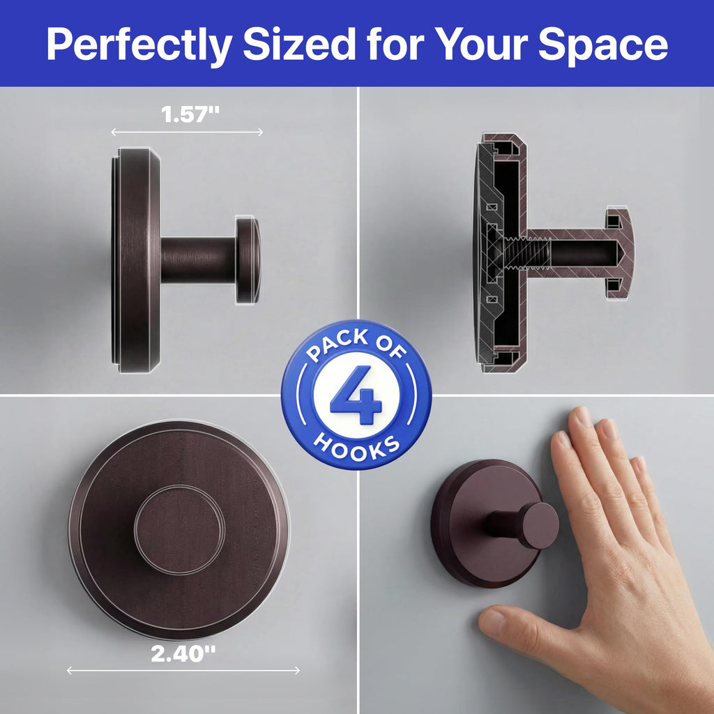 HOME SO Suction Cup Hooks for Shower & Bathroom Towel Holder 2-Pack Black