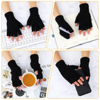 Grevosea 2 Pair Fingerless Warm Gloves - Winter Half Finger Gloves Thickened Knit Touchscreen Stretchy Mittens for Men Women