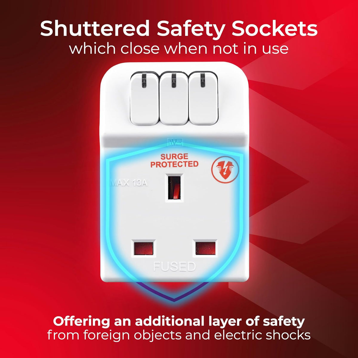 Masterplug Three Socket Surge Protected Adaptor with Individual Switches, white