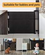 Retractable Mesh Baby & Dog Gate for Stairs, 86cm Tall x 140cm Wide, Black