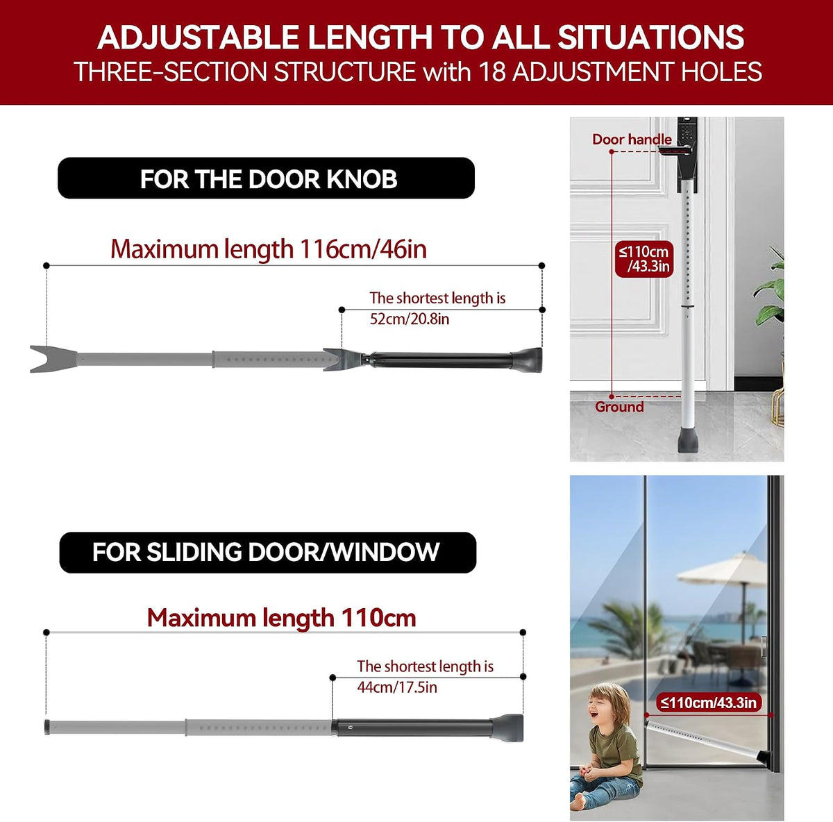 AceMining Door Security Bar, Patio Door Lock, 20-50 in