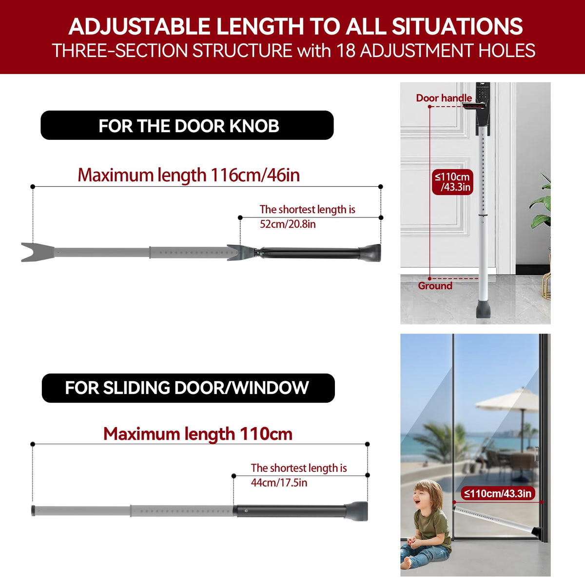 AceMining Door Security Bar, Patio Door Lock, 20-50 in