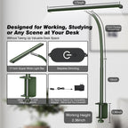 Airlonv LED Desk Lamp with Clamp, 17" Stepless Dimming Light, Black