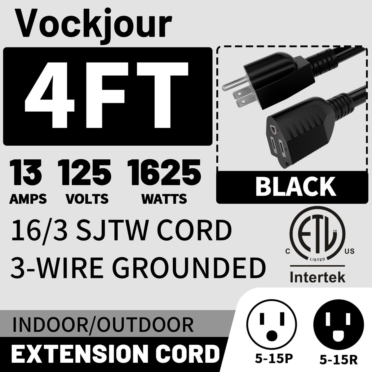 Vockjour 16/3 White Indoor Outdoor Extension Cord 35 Ft Waterproof