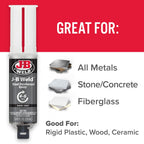 J-B Weld™ Syringe Original Cold-Weld™ Two-Part Epoxy System, Ultra-Fast Setting Time, High Strength, Suitable for All Metals and Other Materials, Dark Grey 25ml