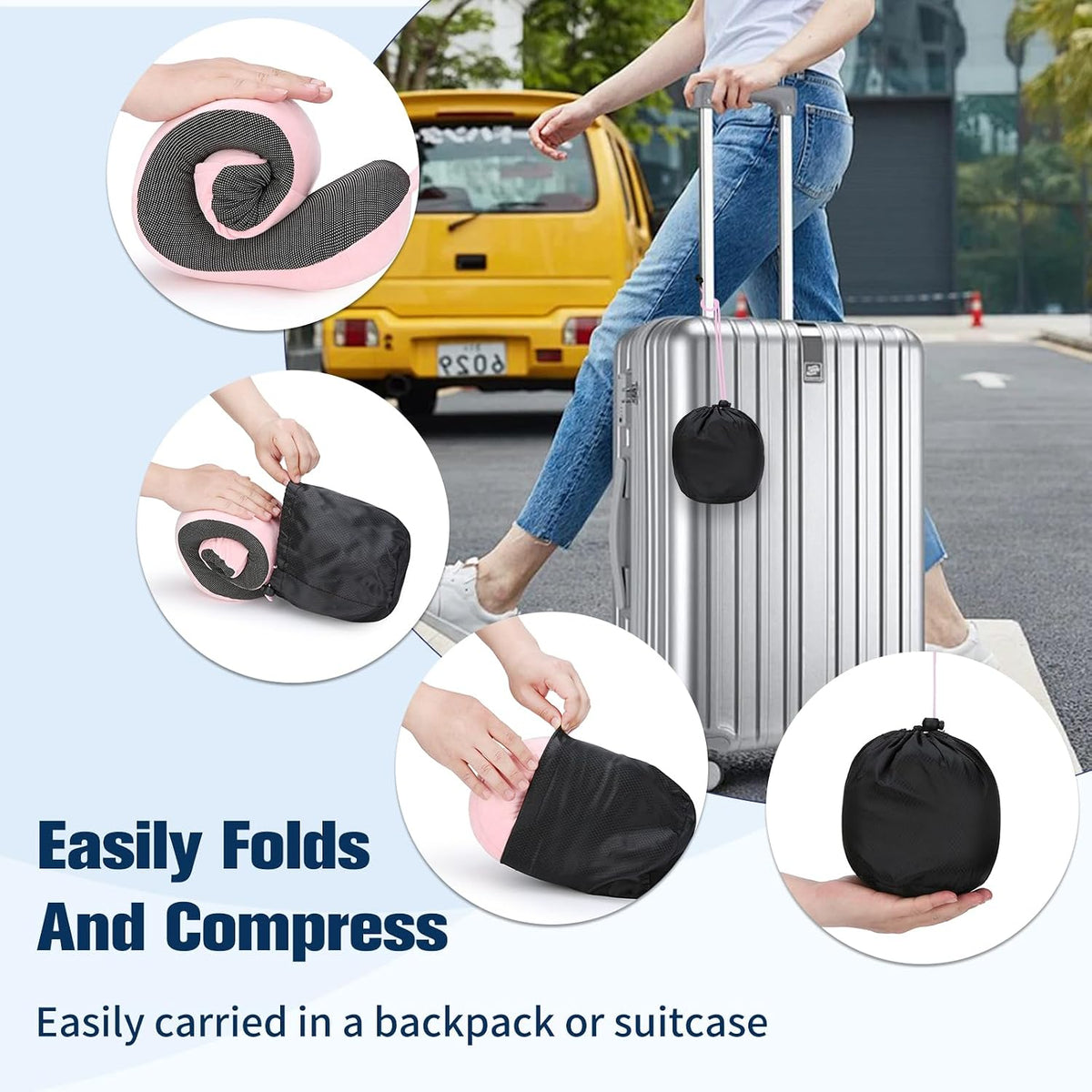 Cirorld Travel Pillow for Airplane, Neck Pillow for Travel, Memory Foam Travel Neck Pillow for Adults, Adjustable & Compact Flight Pillow, Ergonomic Neck Cushion, With Ear Plugs, Eye Mask, Carry Bag