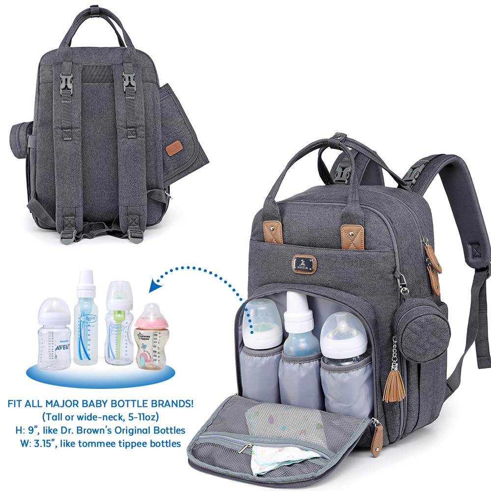Dikaslon Baby Changing Bag Backpack, Large Nappy Back Pack Multifunction Baby Bags with Portable Changing Mat, Pacifier Holder, and Stroller Straps, for Mom and Dad
