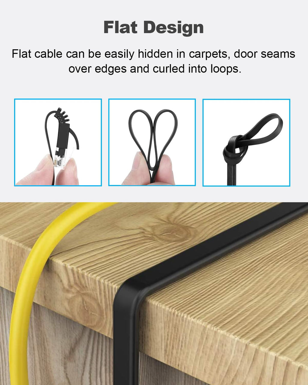 Yauhody CAT 6 Ethernet Cable 10m, Pure Copper High Speed Solid Flat CAT6
