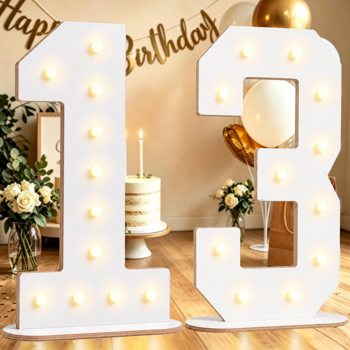 Pooqla 2.4FT Light Up Numbers, Marquee Numbers 2.4 Feet Tall Party Decor for Her Him, Mosaic Big Sign for 7th 17th 70th Birthday Anniversary Decoration Backdrop, Large Pre-Cut Frame Number 7