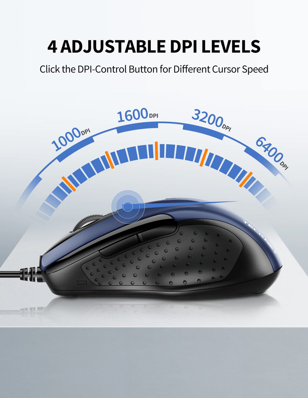 TECKNET USB Wired Mouse,6400 DPI Optical,6-Button Ergonomic Computer Mouse