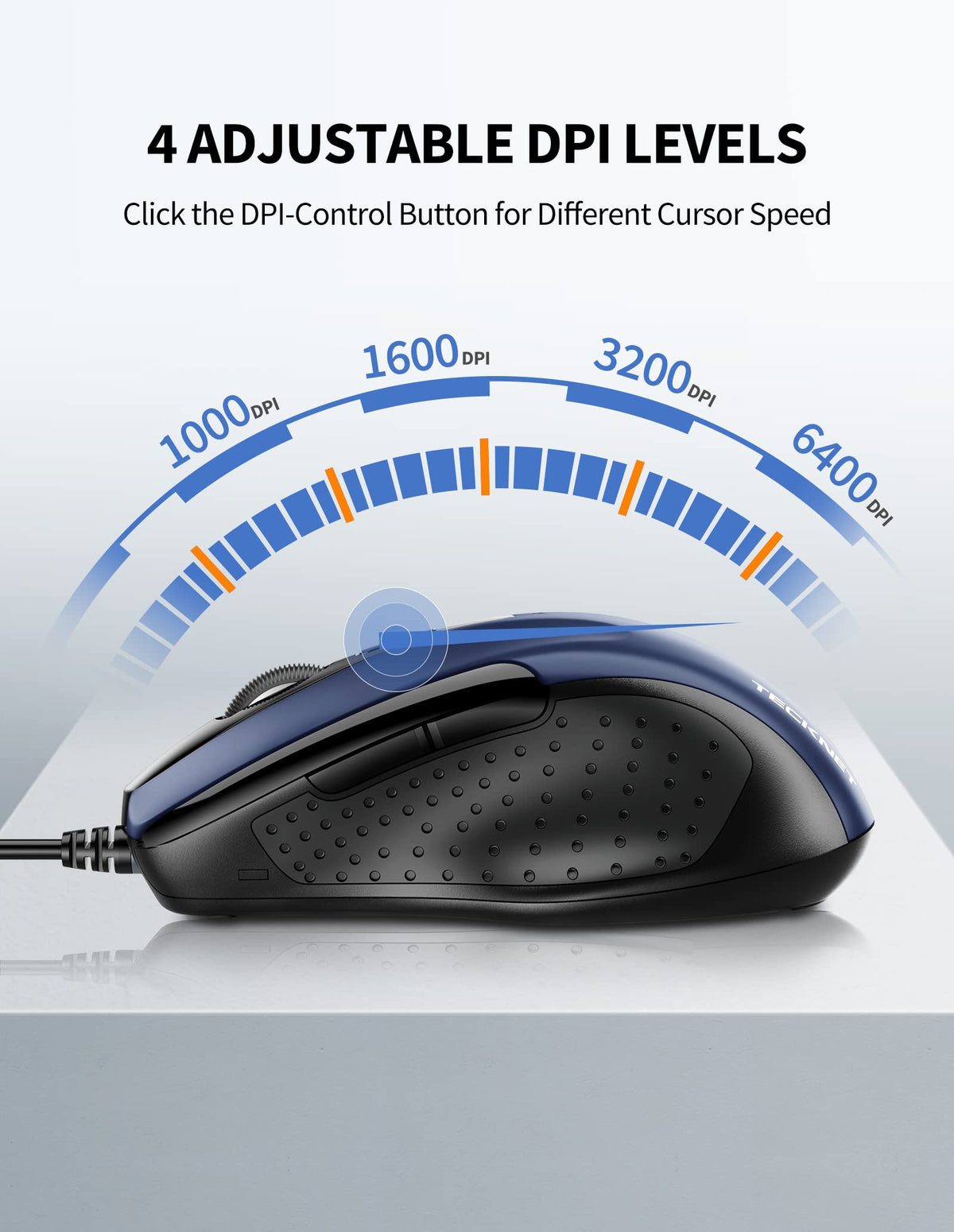 TECKNET USB Wired Mouse,6400 DPI Optical,6-Button Ergonomic Computer Mouse