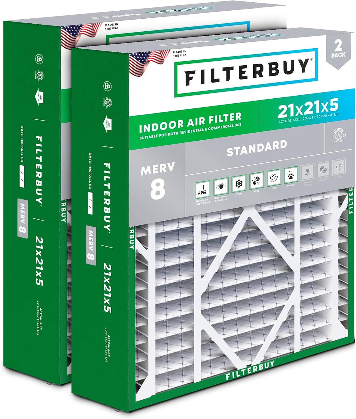 Filterbuy 22x24x5 Air Filter MERV 8 Dust & Allergy Defense (2-Pack)