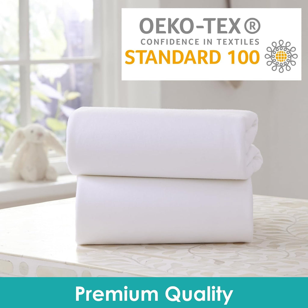Clair de Lune 2 Pack Fitted Jersey Cotton Cot Sheets 60 x 120 cm (White)