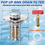 Bathroom Sink Drain Strainer,(2PCS) Pop-up Sink Drain Strainer with Removable Stainless Steel Strainer Basket Hair Catcher, Bathroom Sink Strainer for Bathroom Sink Stopper Replacement