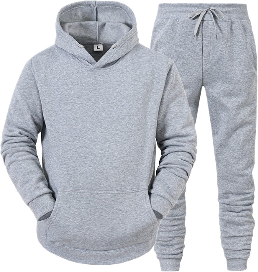 Mens Plain Tracksuit Long Sleeve Hooded Sweatshirt Sweatpants Set Hoodie Joggers Sets 2 Piece Fashion Sweatsuits Activewear Sportswear Men's Clothing UK