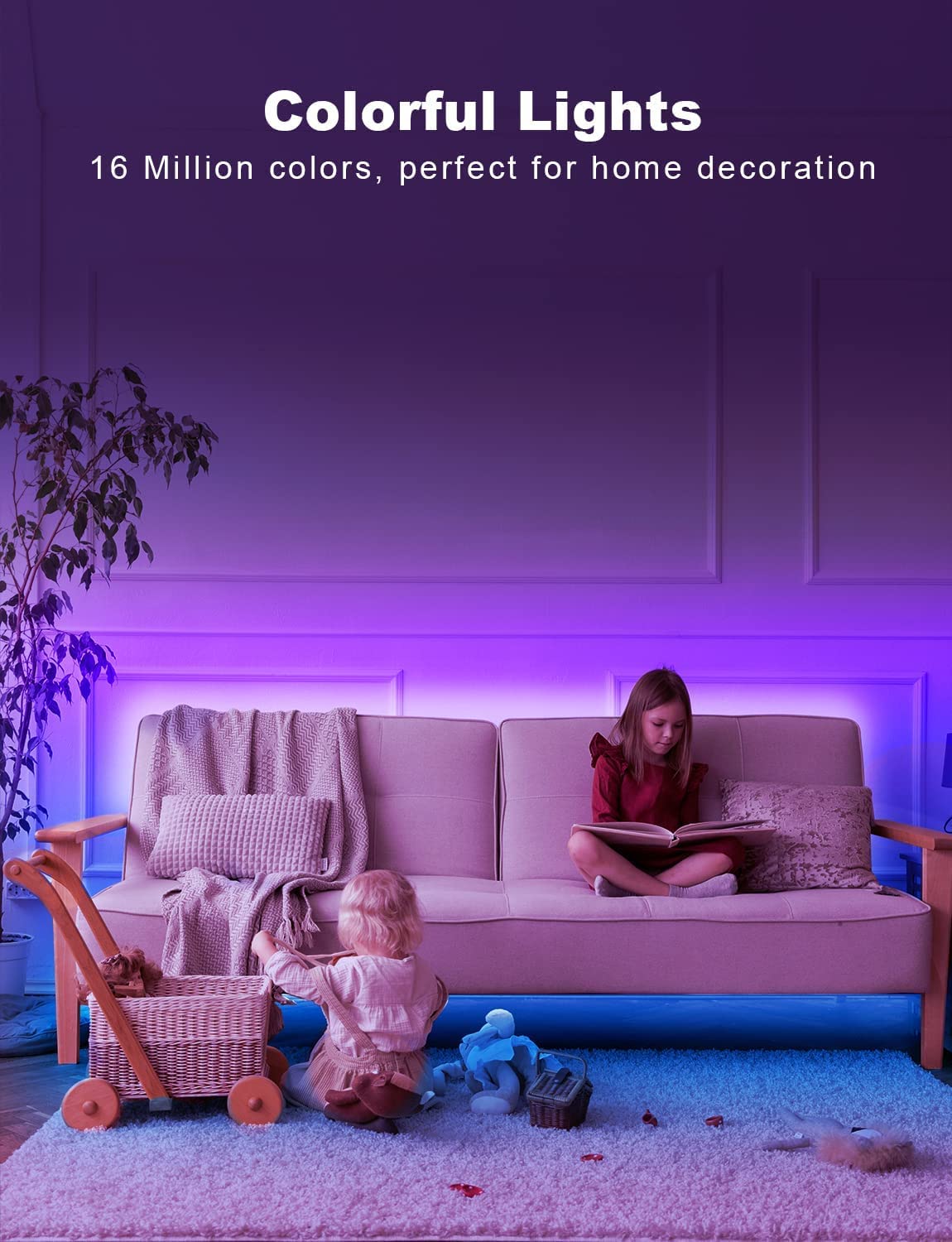DAYBETTER LED Strip Lights 130ft Lights Strip for Bedroom, Desk, Indoor Room Bedroom Birthday Gifts RGB Decor with Remote and 24V Power Supply