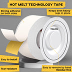 Carpet Tape Double Sided - Rug Tape Grippers for Hardwood Floors and Area Rugs - Carpet Binding Tape Strong Adhesive and Removable, Heavy Duty Stickers Grip Tape, Residue Free (2 Inch / 12 Yards)