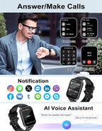RUIMEN Smart Watch Answer Dial Call,Smart Watches for Women Men 1.85" HD Screen Fitness watch with SpO2 Heart Rate Sleep Monitor Step Counter Waterproof 100+ Sports Mode for Android iOS (2 Bands)