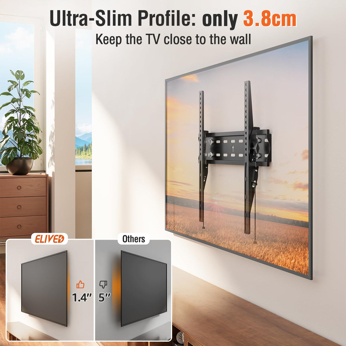 ELIVED Tilt TV Wall Bracket, Ultra Slim TV Mount for 26-60 inch Flat TVs