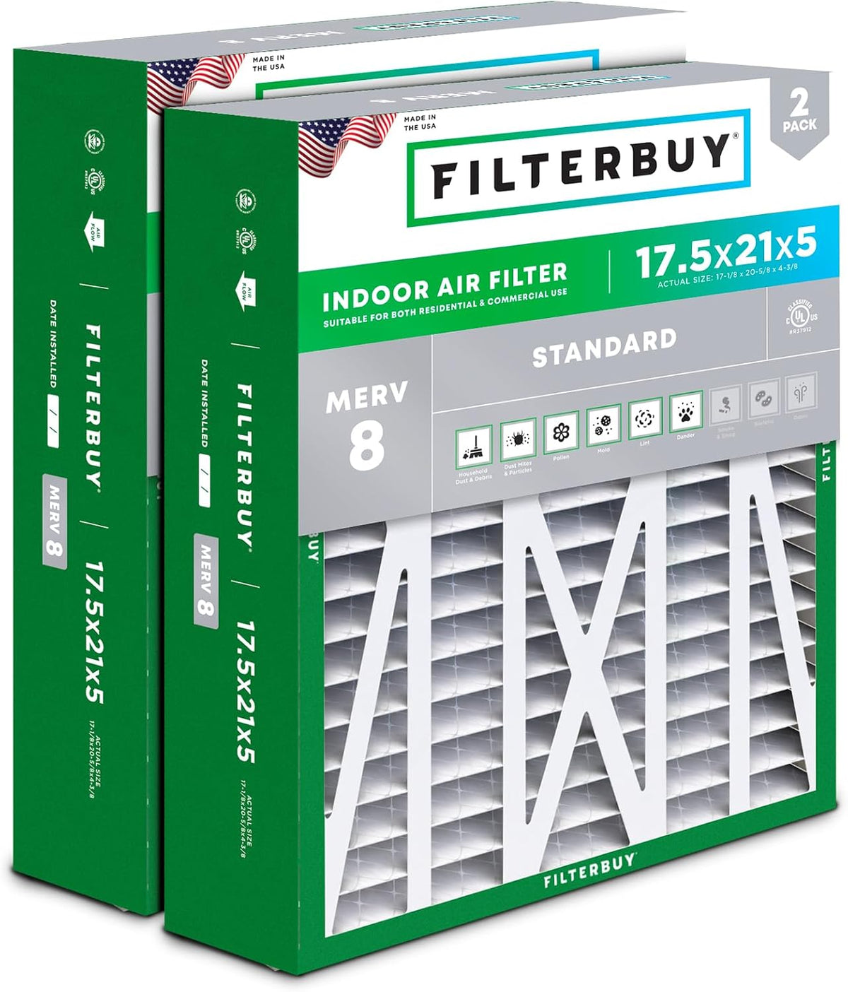 Filterbuy 22x24x5 Air Filter MERV 8 Dust & Allergy Defense (2-Pack)