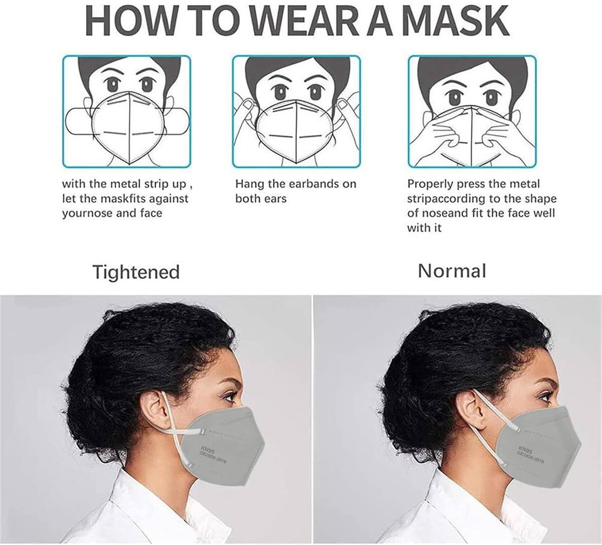 LEMENT 50pcs KN95 Face Mask Black 5-Layer Filter≥95% Cup Dust Safety Masks