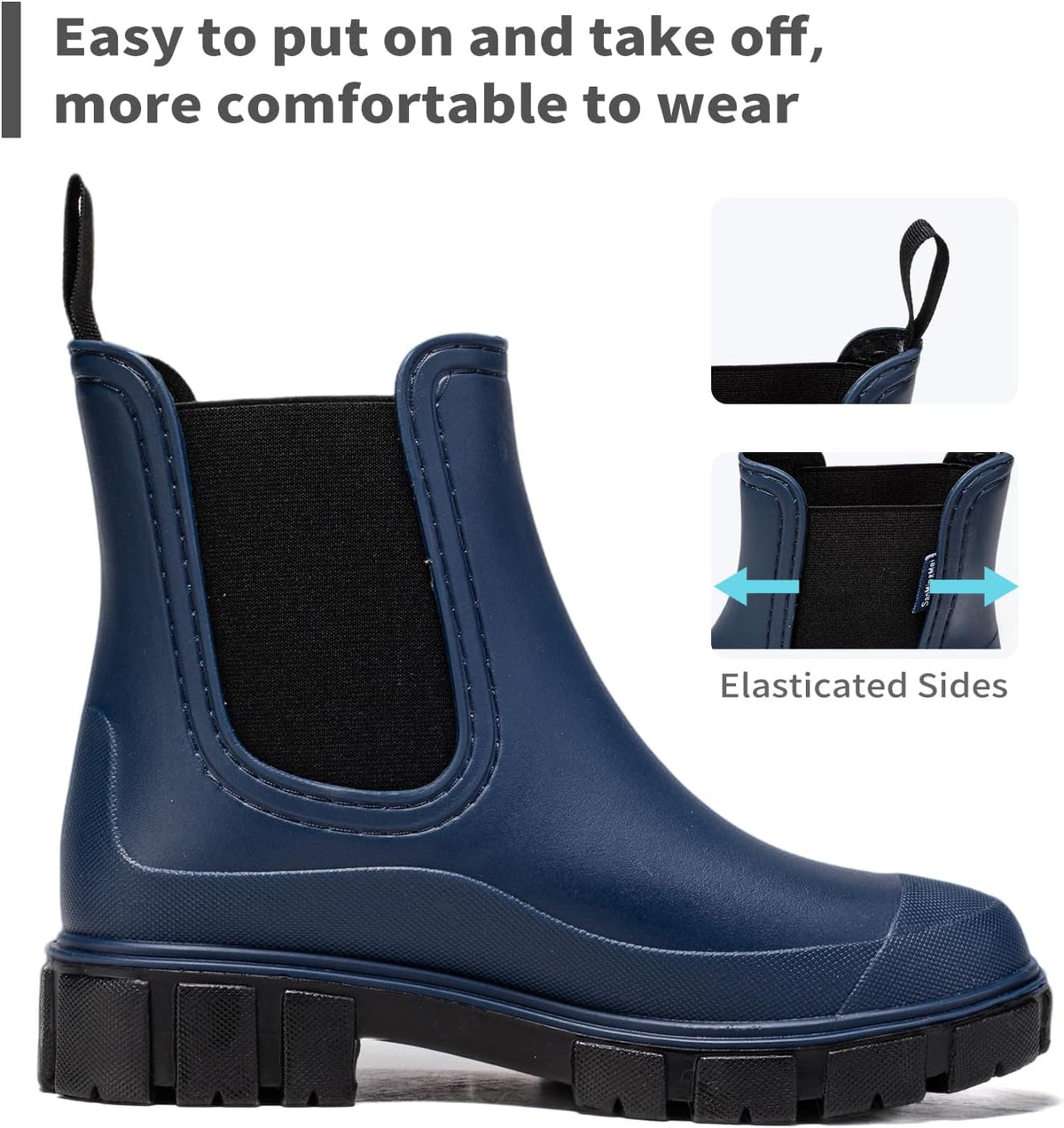DRECAGE Wellies Boots Women Waterproof Short Chelsea Fashion Ladies Comfortable Rain Boots Outdoors Garden Walking
